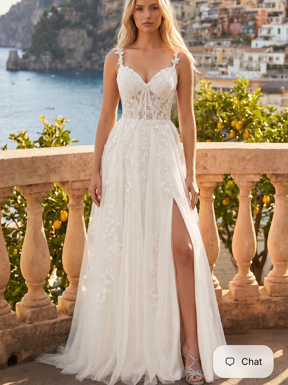 Elegant Lace A-Line Bridal Gown in Ivory with Thigh Slit